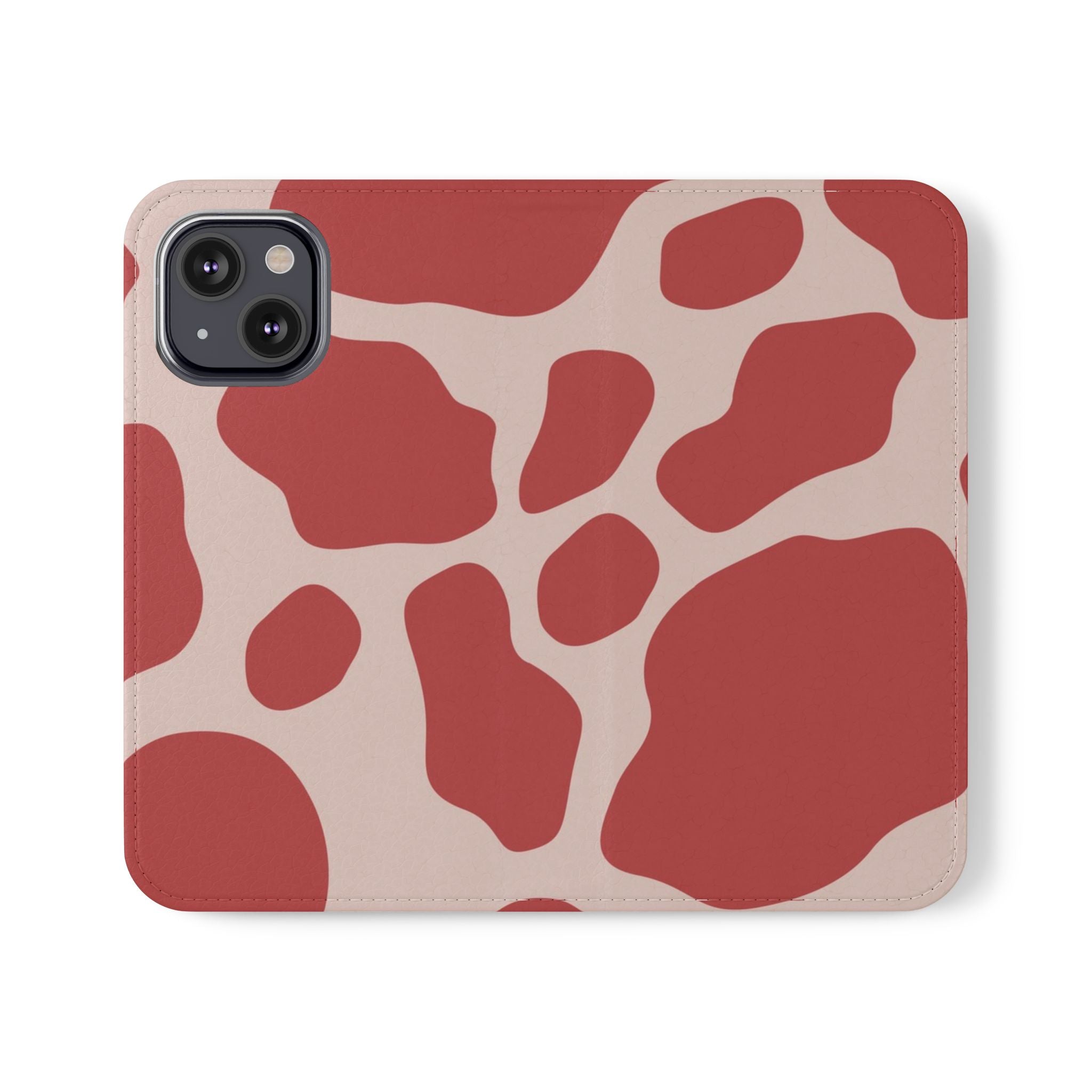 Red and Beige Cow Print Flip Cases, Artsulli - Art is Long, Life is Short, Phone Case, Size, iPhone 13 Mini, , , , , 19543275231725640554