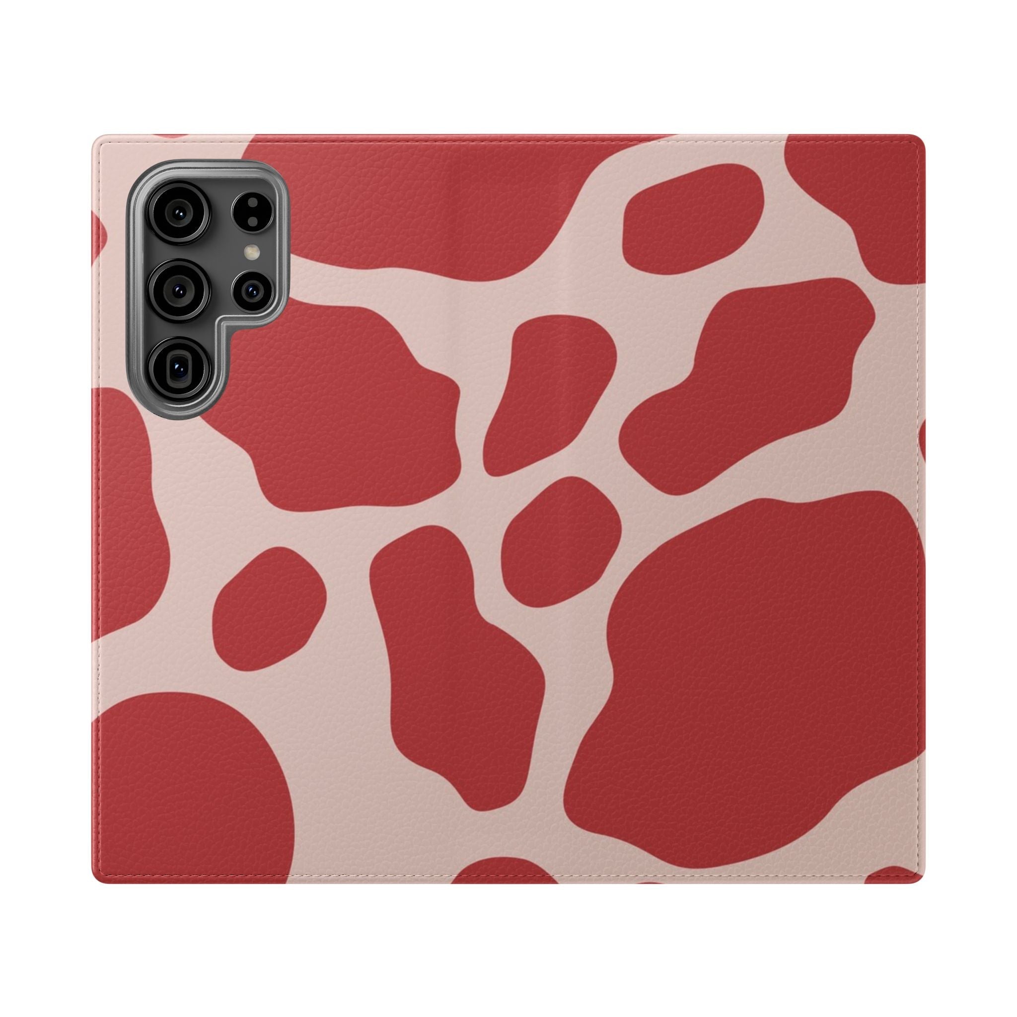 Red and Beige Cow Print Flip Cases, Artsulli - Art is Long, Life is Short, Phone Case, Size, Samsung Galaxy S23 Ultra, , , , , 40615778482892736399