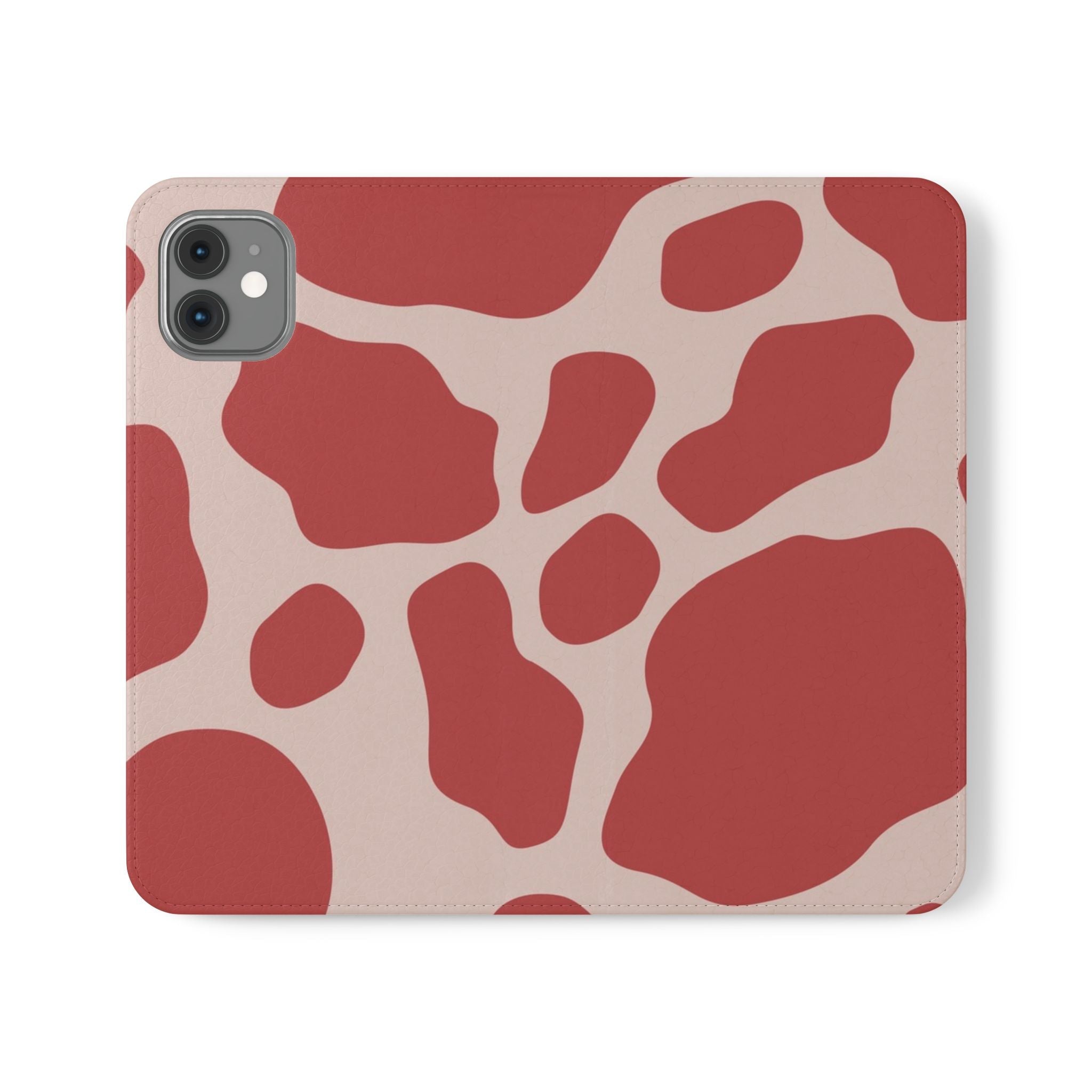 Red and Beige Cow Print Flip Cases, Artsulli - Art is Long, Life is Short, Phone Case, Size, iPhone 11, , , , , 16167626913592945690