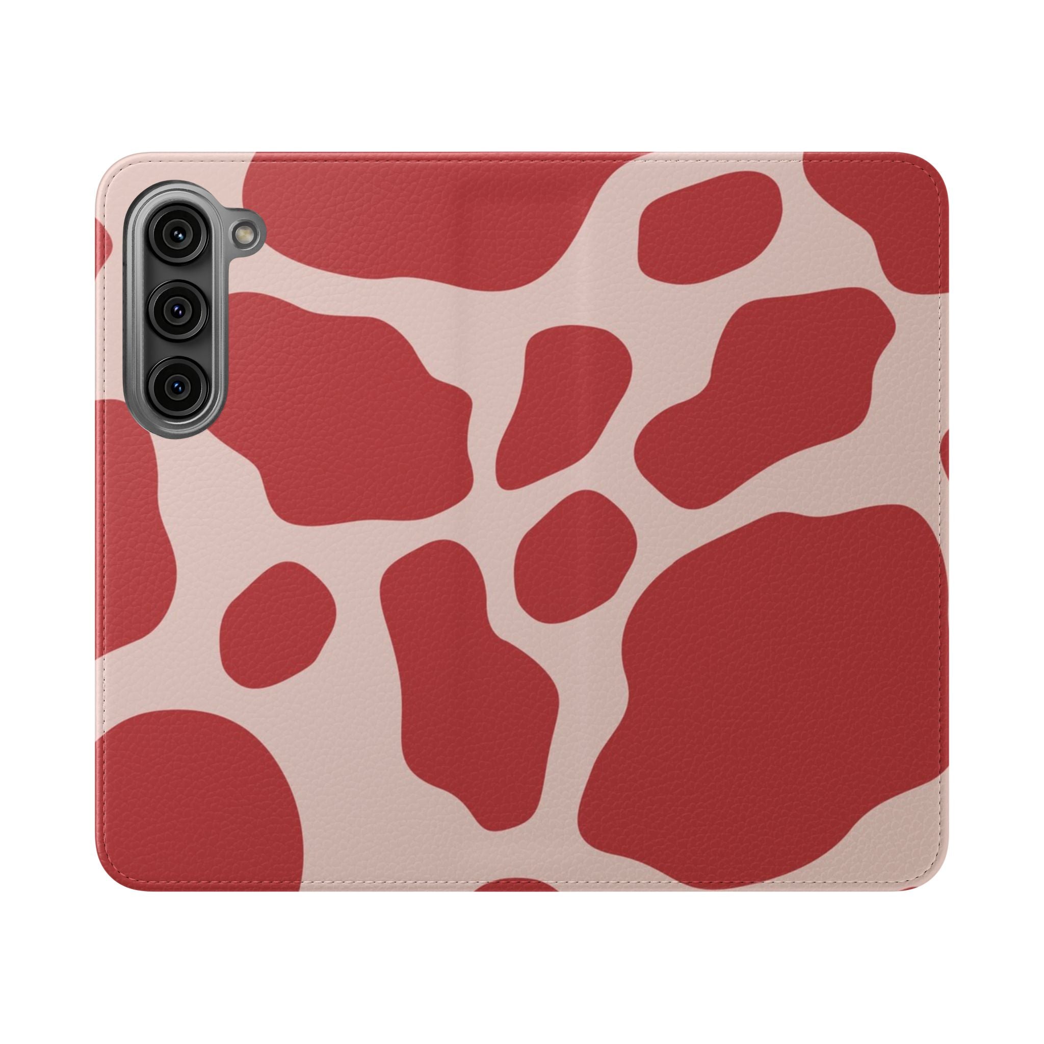 Red and Beige Cow Print Flip Cases, Artsulli - Art is Long, Life is Short, Phone Case, Size, Samsung Galaxy S23, , , , , 13752863315123271019