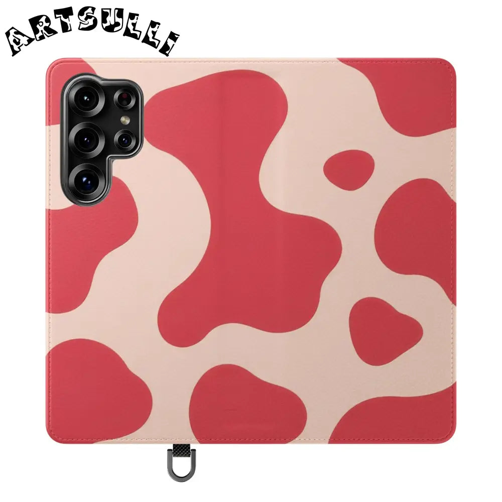JAKKOUTTHEBXX Red and Beige Cow Print Illustration Printed Flip Case 2025