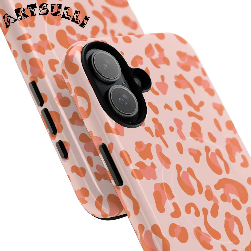 JAKKOUTTHEBXX Pink and Orange Leopard MagSafe iPhone Case 2025