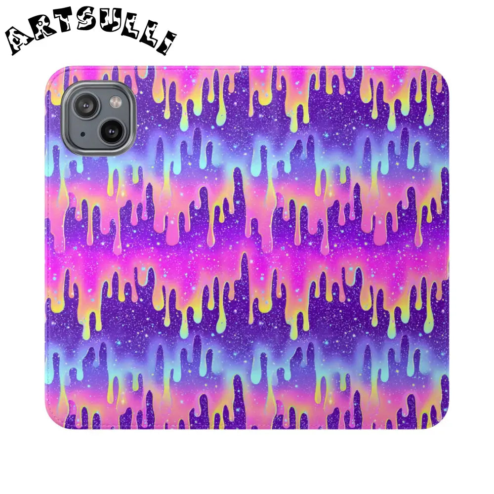 Vibrant Dripping Galaxy Flip Cases, Artsulli - Art is Long, Life is Short, Phone Case, Size, iPhone 14 Plus, , , , , 99763591662631026721