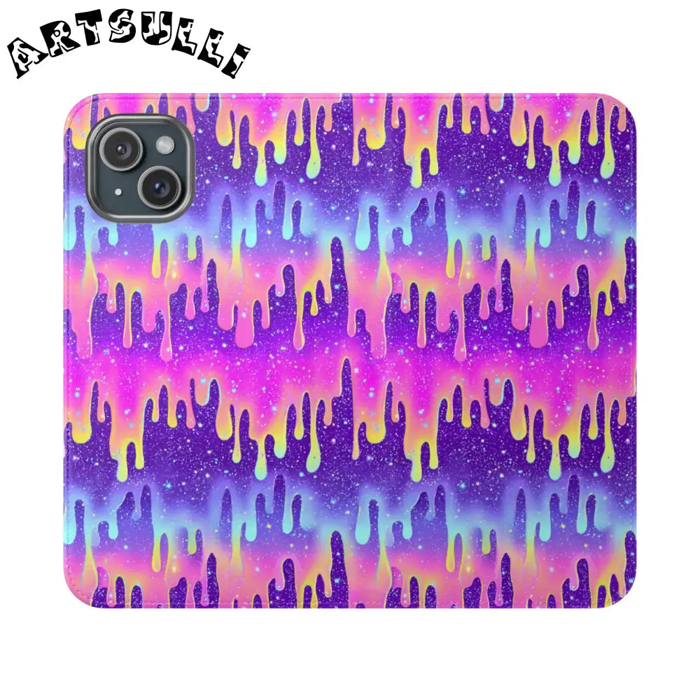 Vibrant Dripping Galaxy Flip Cases, Artsulli - Art is Long, Life is Short, Phone Case, Size, iPhone 15 Plus, , , , , 29012397487250912258