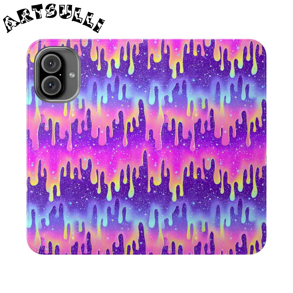 Vibrant Dripping Galaxy Flip Cases, Artsulli - Art is Long, Life is Short, Phone Case, Size, iPhone 16 Plus, , , , , 71264311901731514199