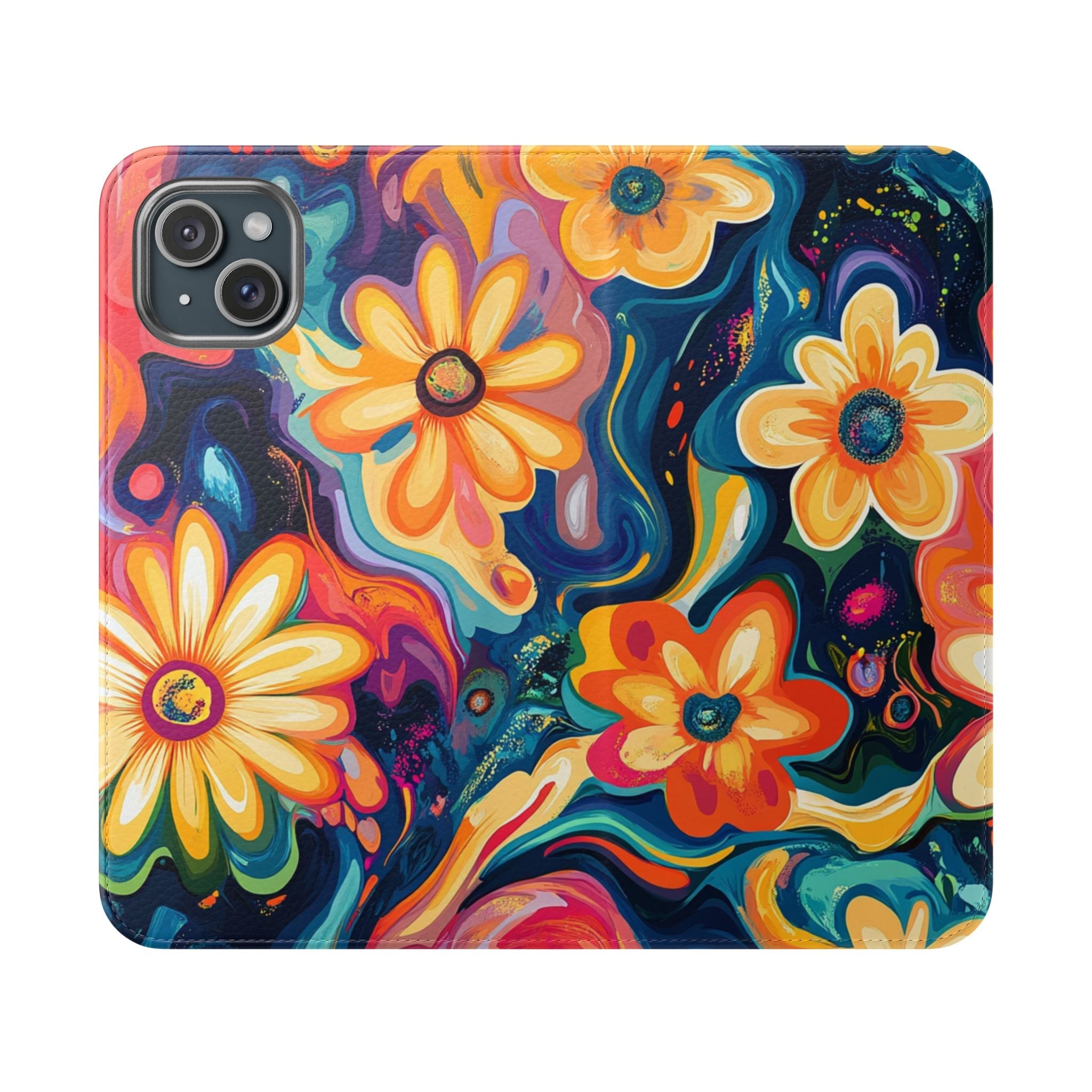 Vibrant Floral Abstract Flip Cases, Artsulli - Art is Long, Life is Short, Phone Case, Size, iPhone 15 Plus, , , , , 25251387147286054000