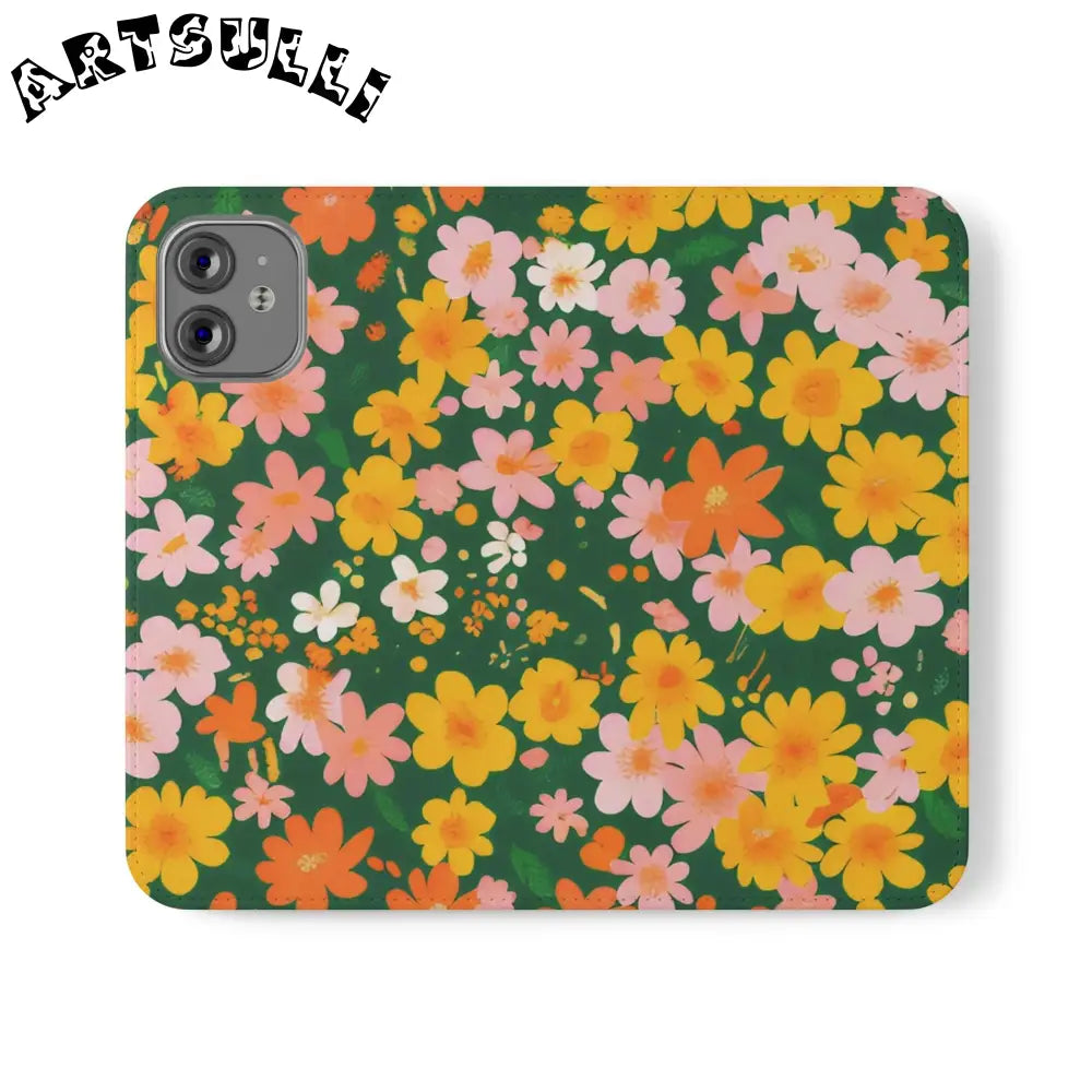 Vibrant Floral Dark Green Flip Cases, Artsulli - Art is Long, Life is Short, Phone Case, Size, iPhone 12 Mini, , , , , 33561617914477938586