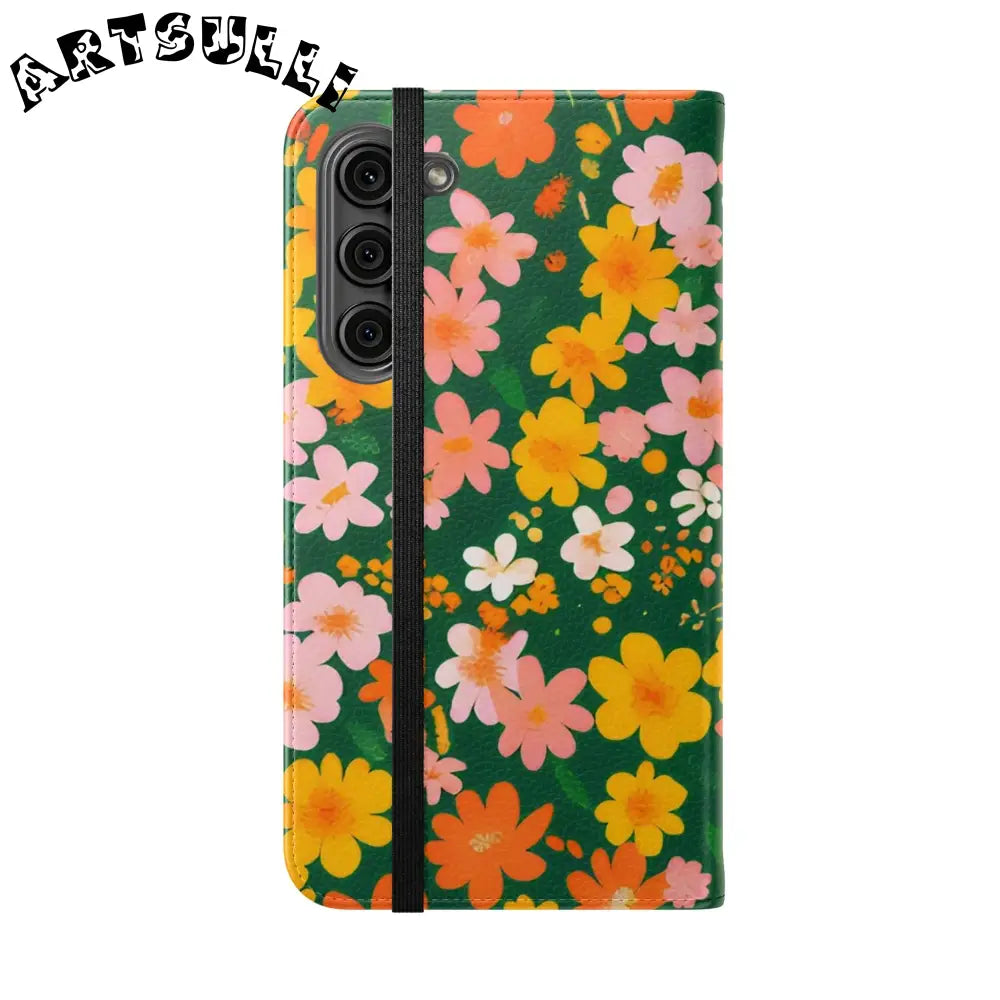 Vibrant Floral Dark Green Flip Cases, Artsulli - Art is Long, Life is Short, Phone Case, , , , , , ,