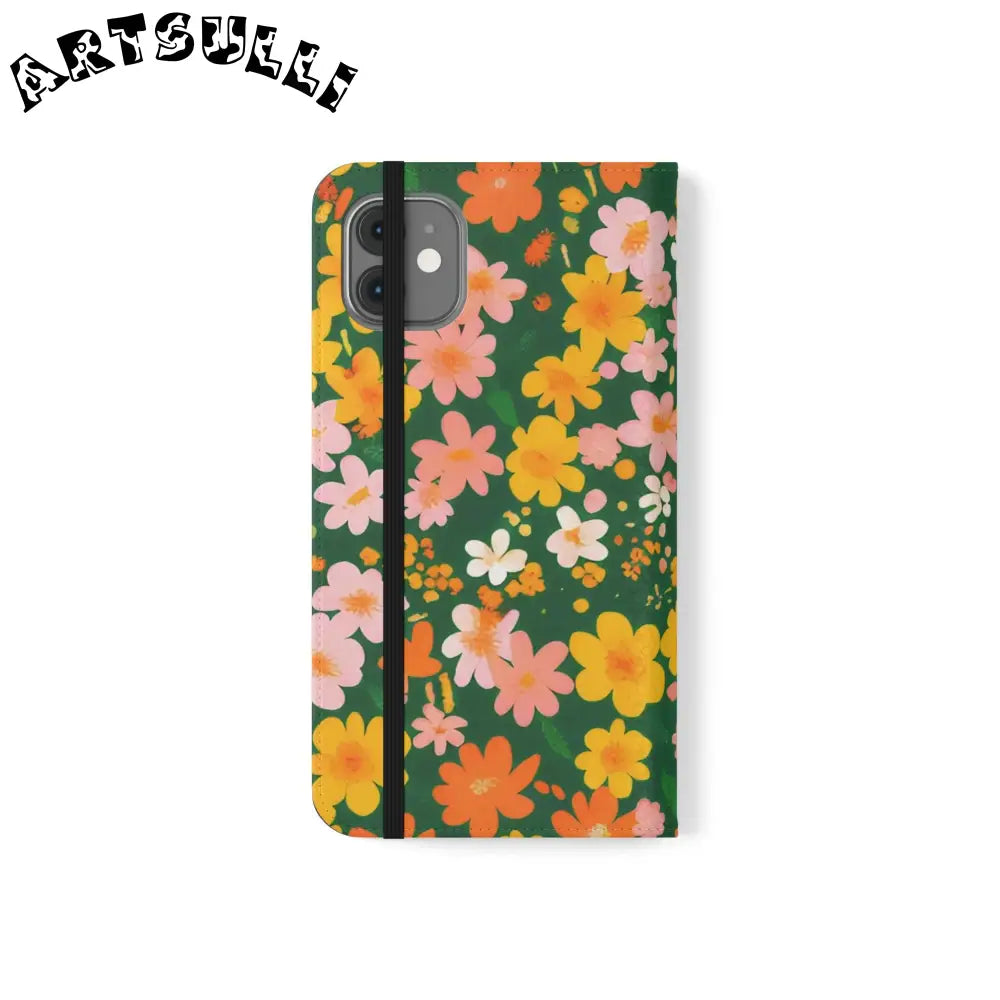 Vibrant Floral Dark Green Flip Cases, Artsulli - Art is Long, Life is Short, Phone Case, , , , , , ,