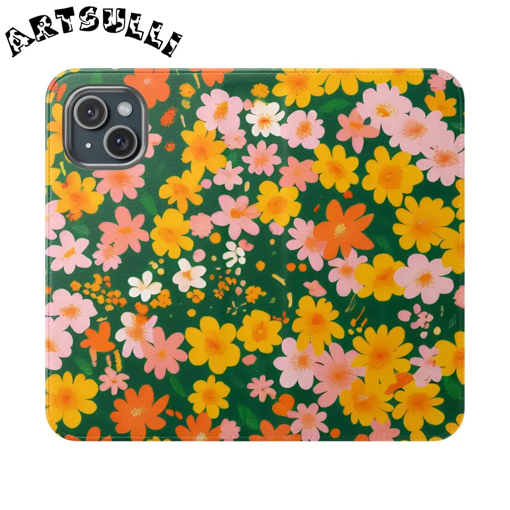 Vibrant Floral Dark Green Flip Cases, Artsulli - Art is Long, Life is Short, Phone Case, Size, iPhone 15, , , , , 31283136079866303600