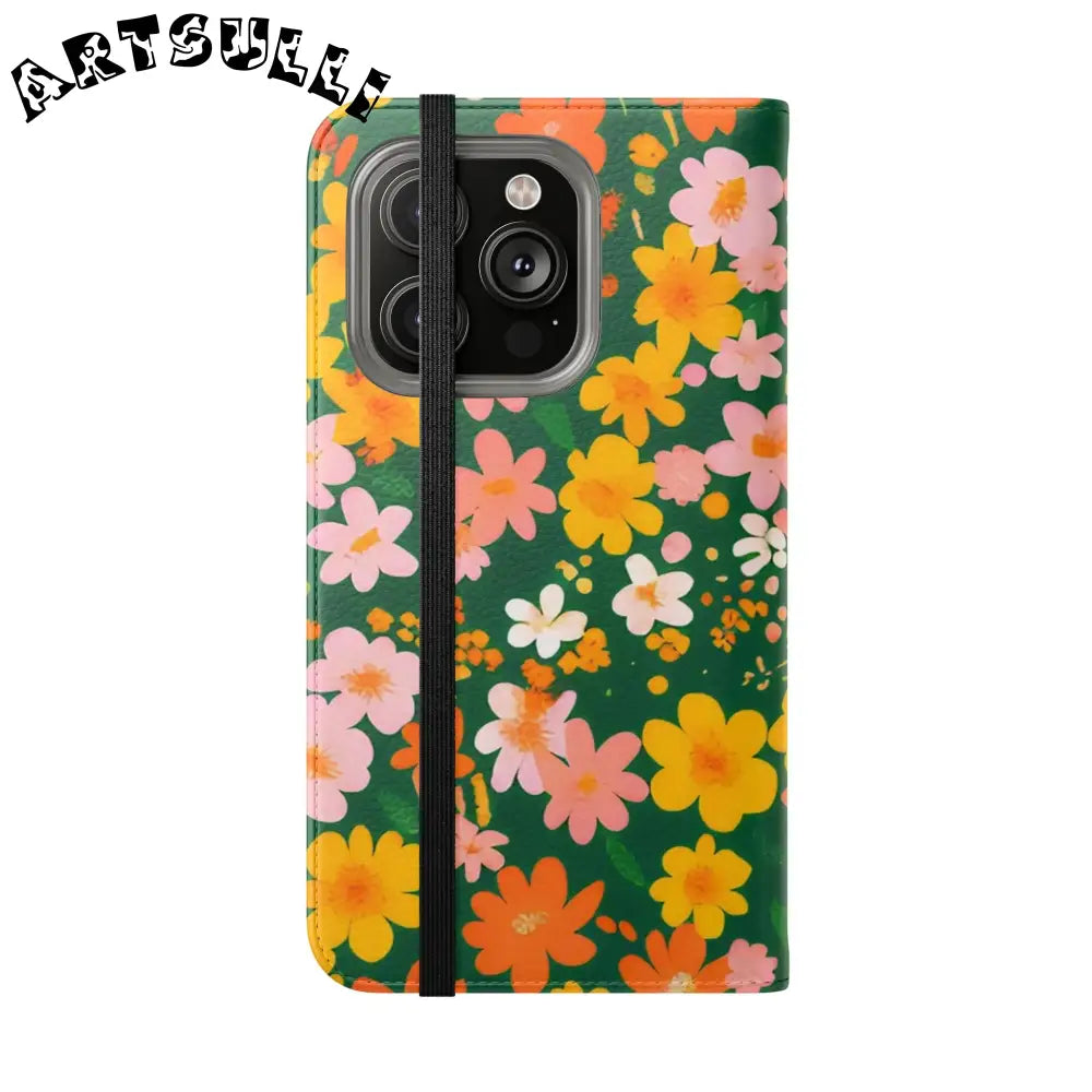 Vibrant Floral Dark Green Flip Cases, Artsulli - Art is Long, Life is Short, Phone Case, , , , , , ,