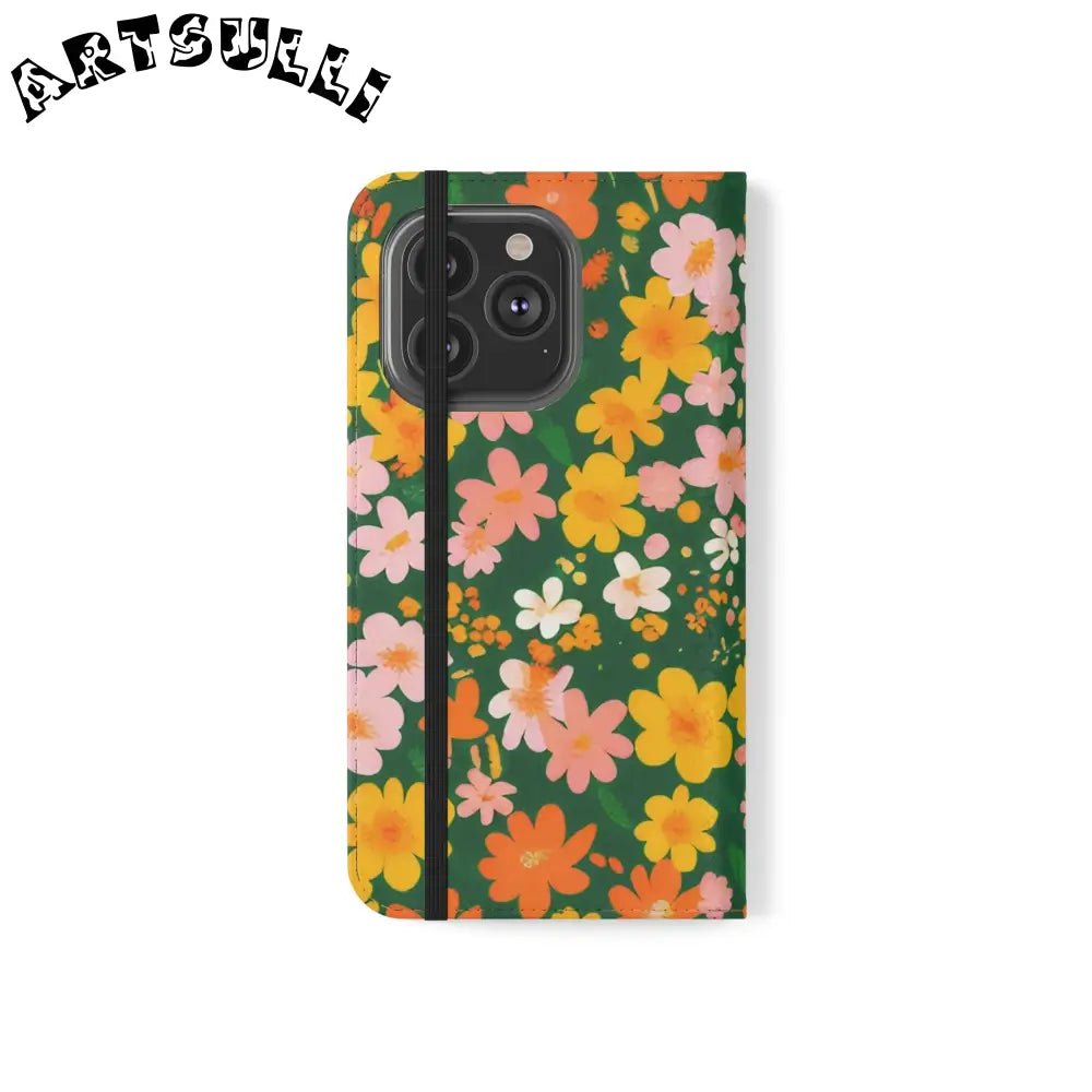 Vibrant Floral Dark Green Flip Cases, Artsulli - Art is Long, Life is Short, Phone Case, , , , , , ,