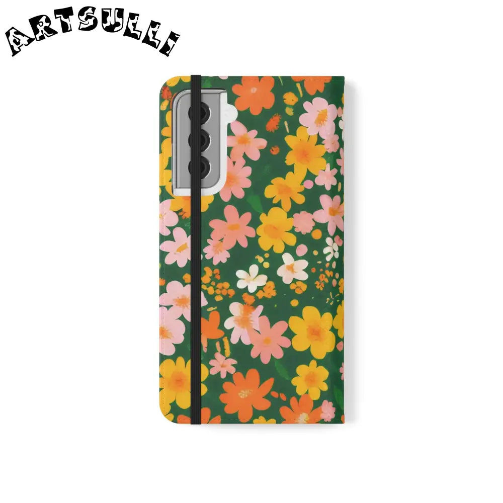 Vibrant Floral Dark Green Flip Cases, Artsulli - Art is Long, Life is Short, Phone Case, , , , , , ,