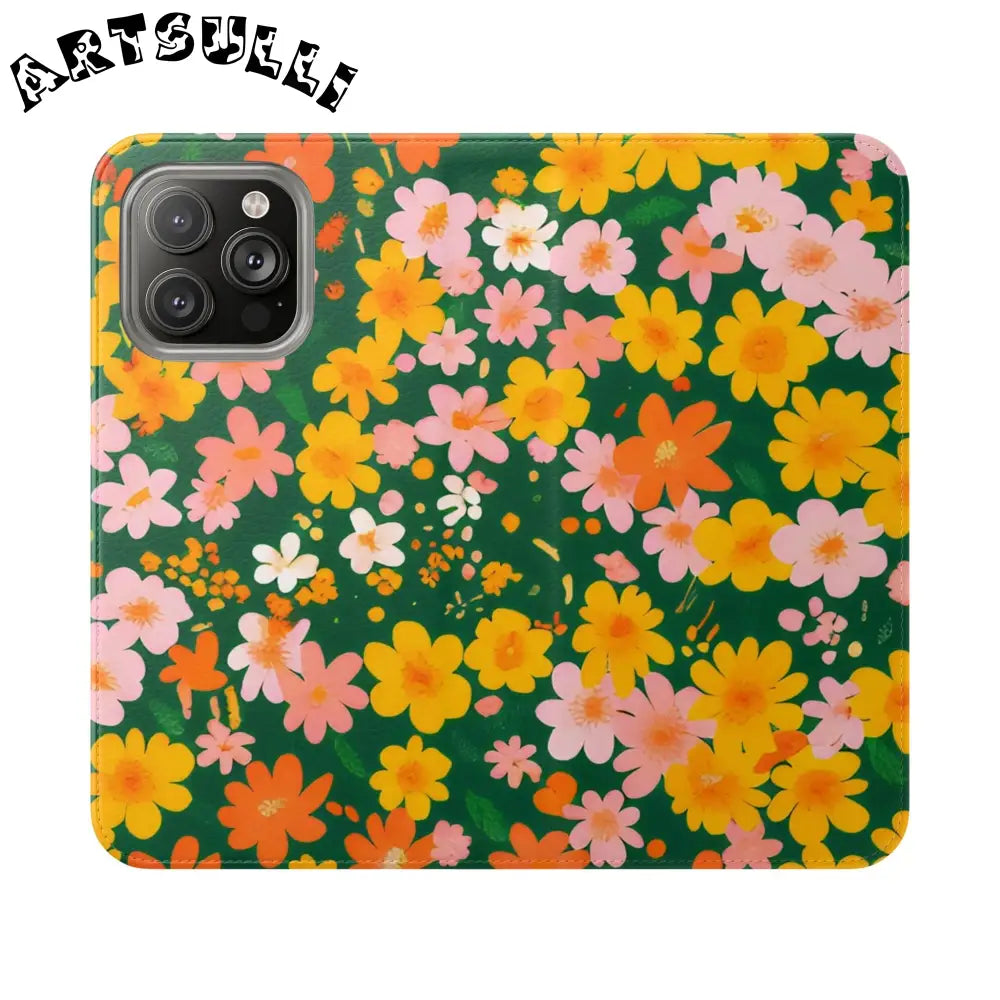 Vibrant Floral Dark Green Flip Cases, Artsulli - Art is Long, Life is Short, Phone Case, Size, iPhone 14 Pro Max, , , , , 72149737013991462988
