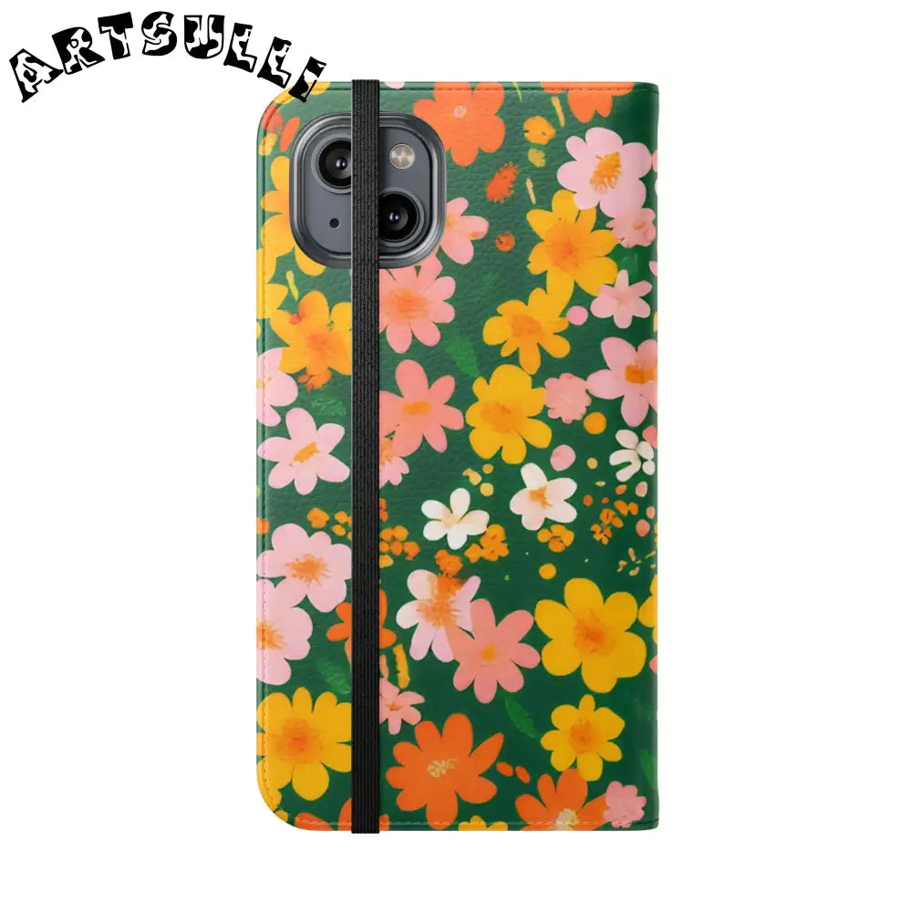 Vibrant Floral Dark Green Flip Cases, Artsulli - Art is Long, Life is Short, Phone Case, , , , , , ,