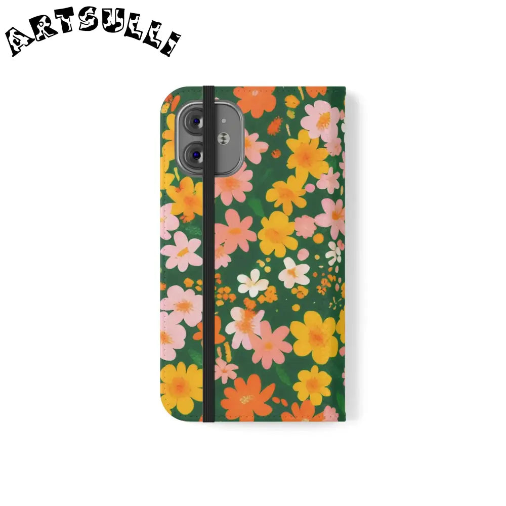 Vibrant Floral Dark Green Flip Cases, Artsulli - Art is Long, Life is Short, Phone Case, , , , , , ,