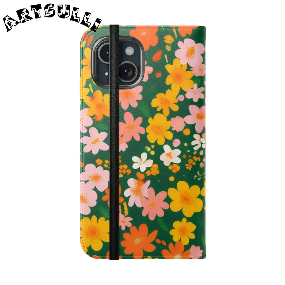 Vibrant Floral Dark Green Flip Cases, Artsulli - Art is Long, Life is Short, Phone Case, , , , , , ,