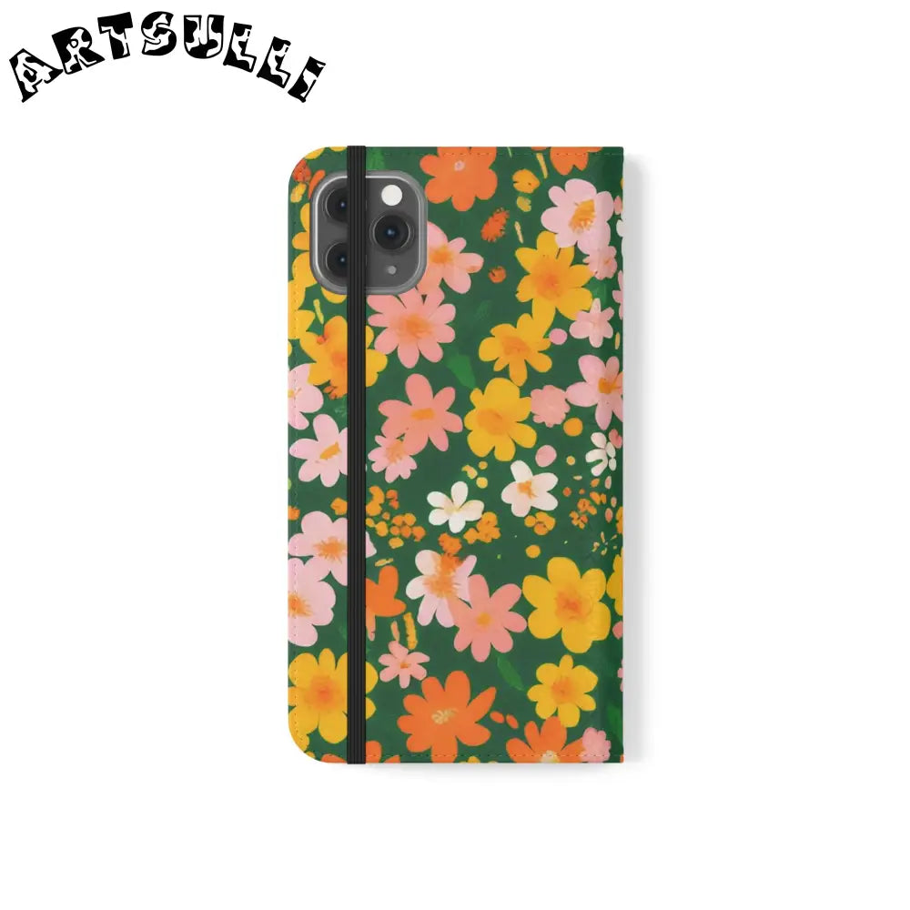 Vibrant Floral Dark Green Flip Cases, Artsulli - Art is Long, Life is Short, Phone Case, , , , , , ,