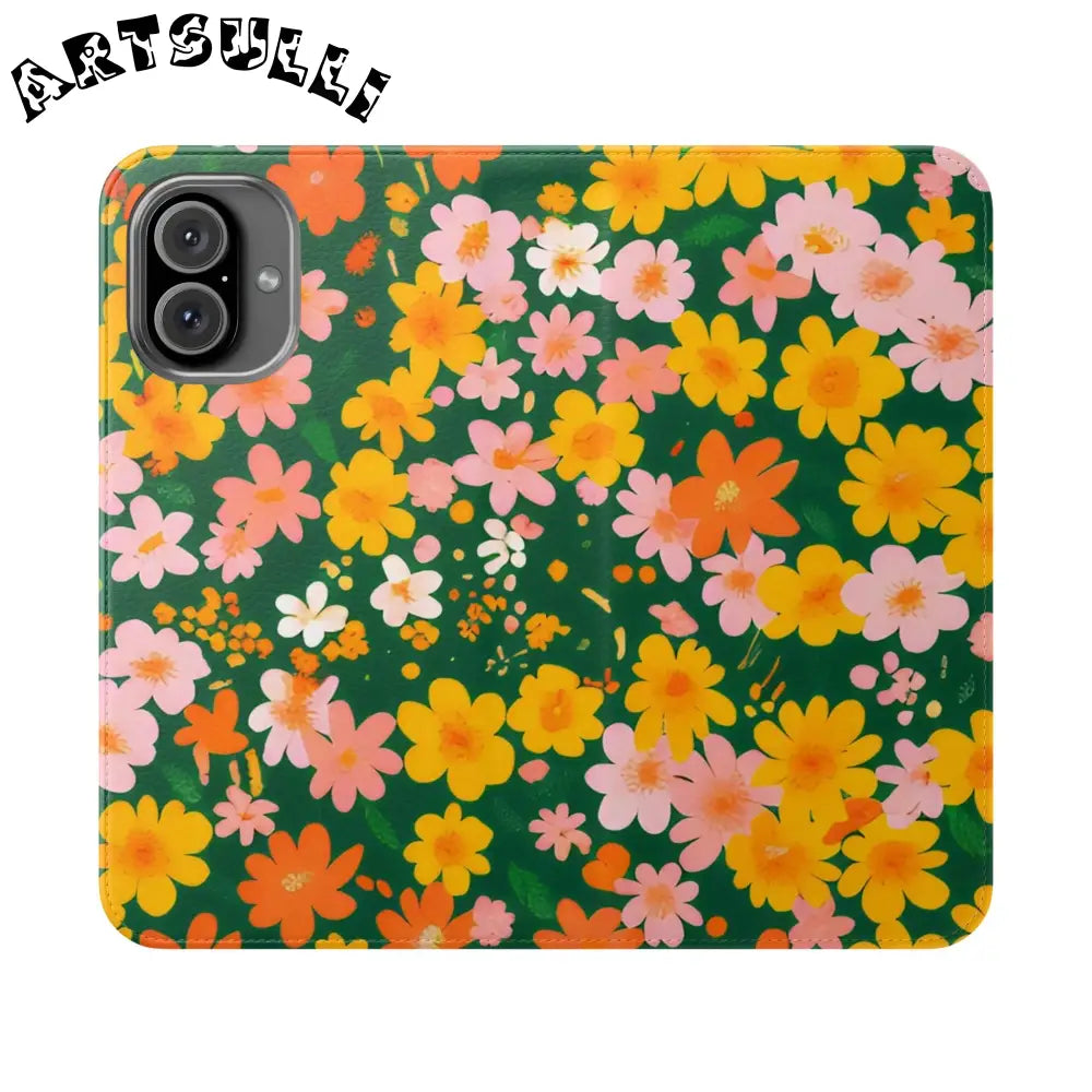 Vibrant Floral Dark Green Flip Cases, Artsulli - Art is Long, Life is Short, Phone Case, Size, iPhone 16 Plus, , , , , 21239791826927195183