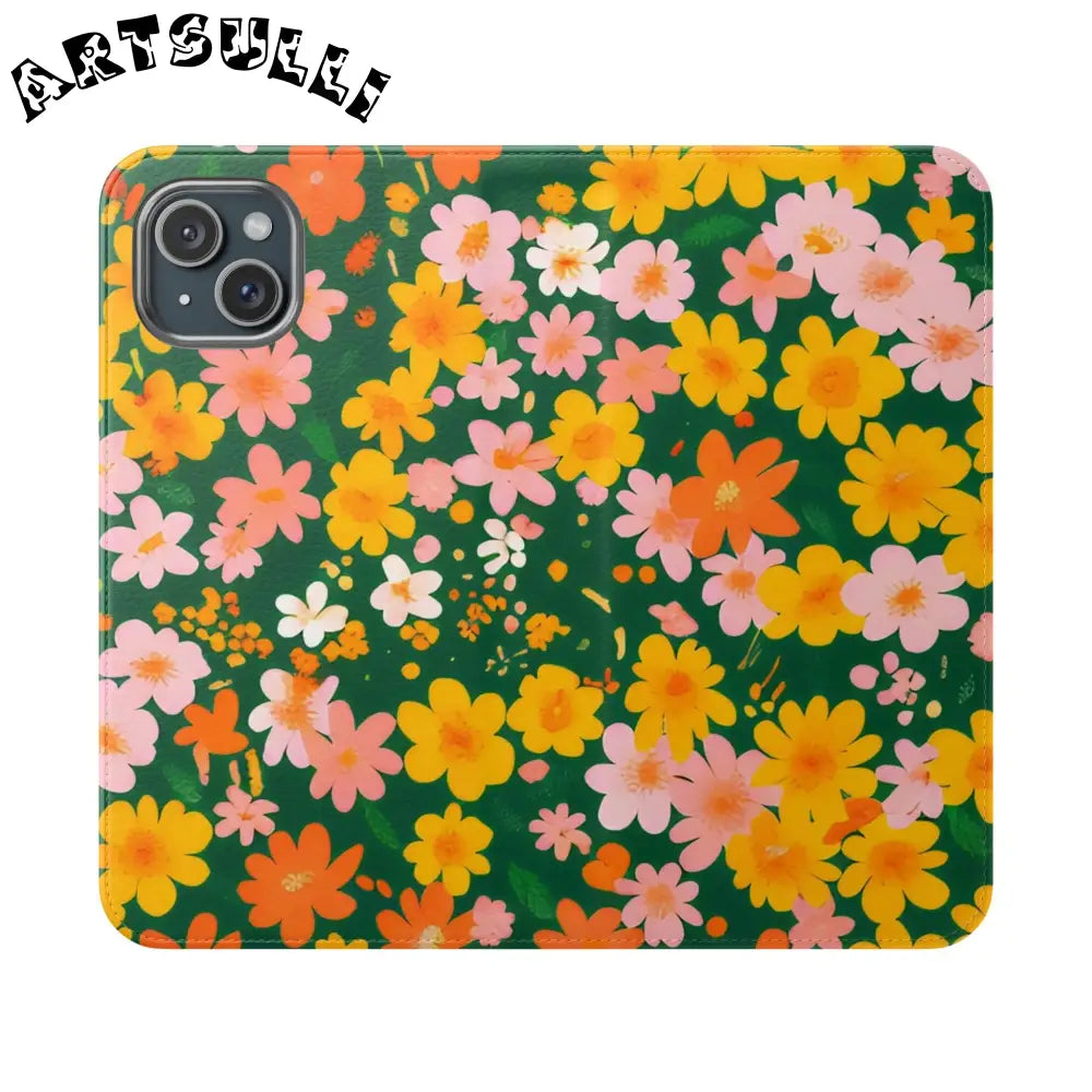 Vibrant Floral Dark Green Flip Cases, Artsulli - Art is Long, Life is Short, Phone Case, Size, iPhone 15 Plus, , , , , 38033348171554831247