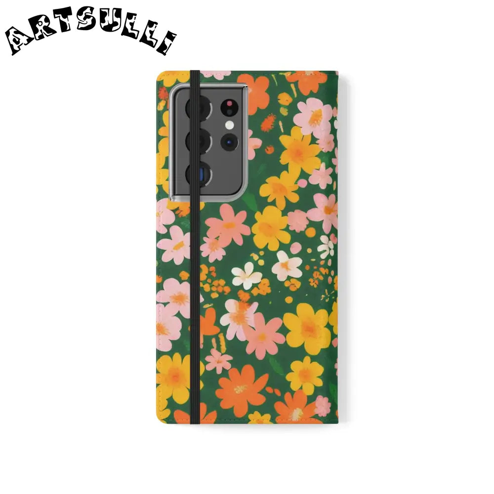 Vibrant Floral Dark Green Flip Cases, Artsulli - Art is Long, Life is Short, Phone Case, , , , , , ,
