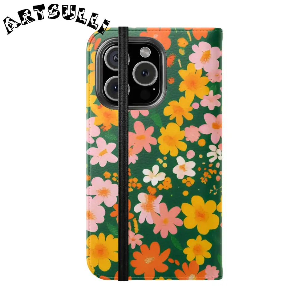 Vibrant Floral Dark Green Flip Cases, Artsulli - Art is Long, Life is Short, Phone Case, , , , , , ,