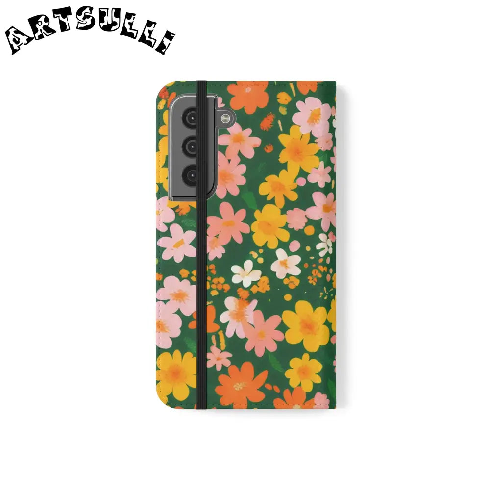 Vibrant Floral Dark Green Flip Cases, Artsulli - Art is Long, Life is Short, Phone Case, , , , , , ,