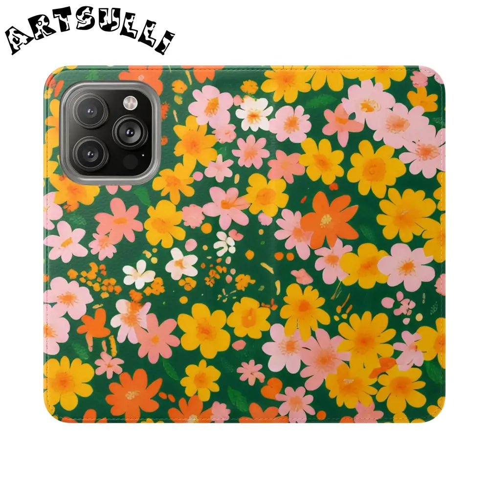 Vibrant Floral Dark Green Flip Cases, Artsulli - Art is Long, Life is Short, Phone Case, Size, iPhone 14 Pro, , , , , 31195524084761361041