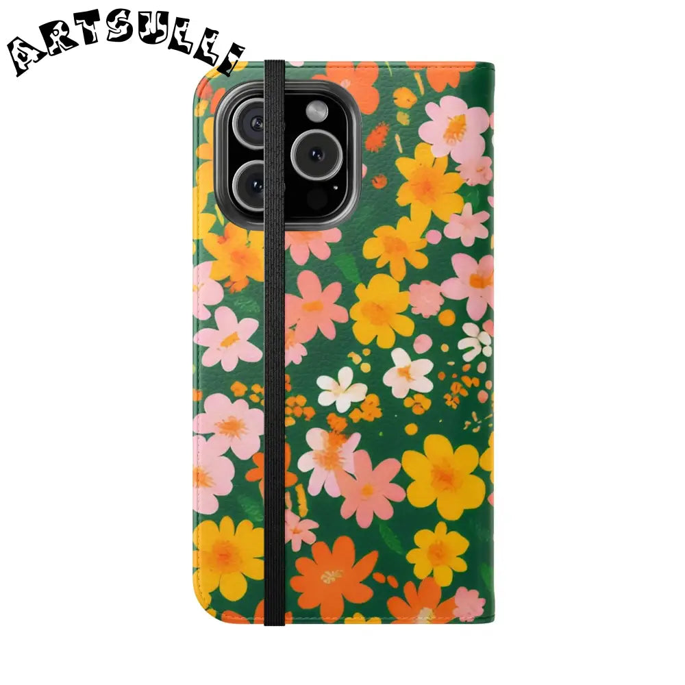 Vibrant Floral Dark Green Flip Cases, Artsulli - Art is Long, Life is Short, Phone Case, , , , , , ,