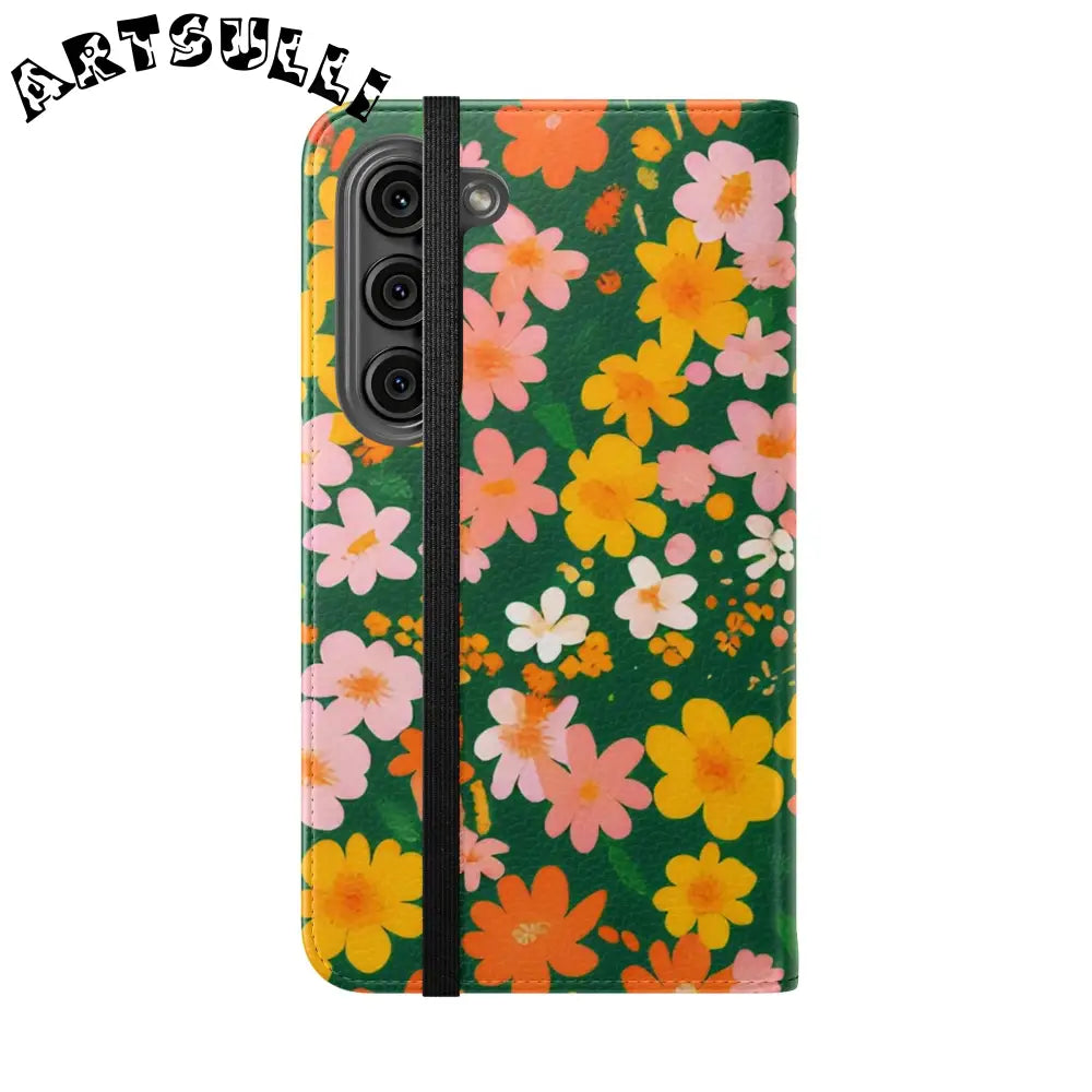 Vibrant Floral Dark Green Flip Cases, Artsulli - Art is Long, Life is Short, Phone Case, , , , , , ,