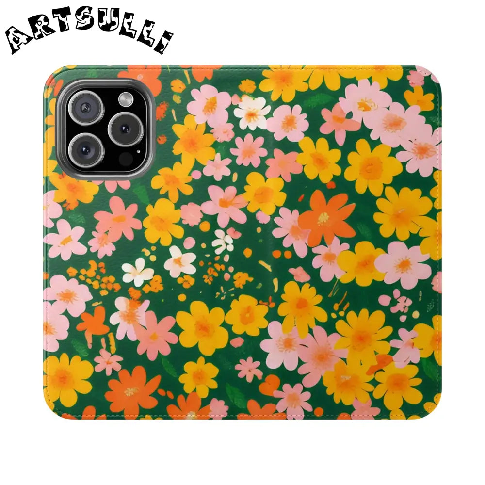 Vibrant Floral Dark Green Flip Cases, Artsulli - Art is Long, Life is Short, Phone Case, Size, iPhone 16 Pro, , , , , 23944715363458217101