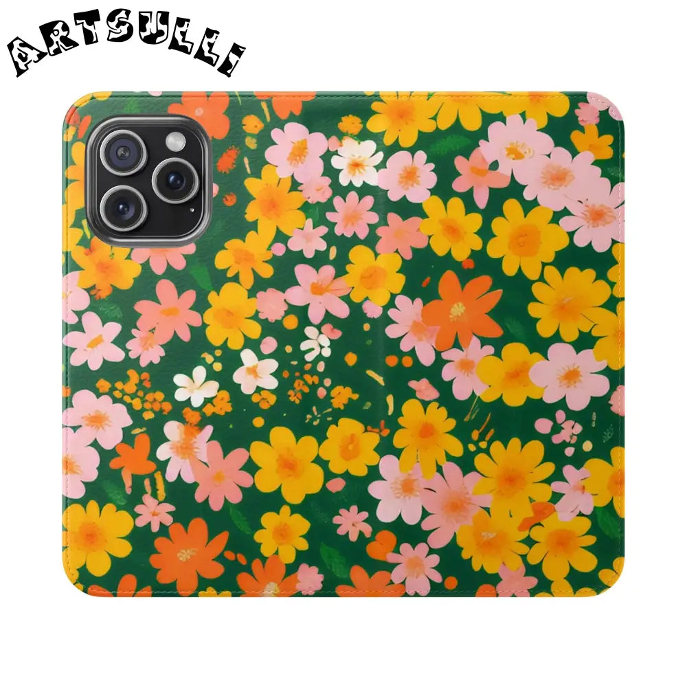 Vibrant Floral Dark Green Flip Cases, Artsulli - Art is Long, Life is Short, Phone Case, Size, iPhone 15 Pro Max, , , , , 30689927548142227891