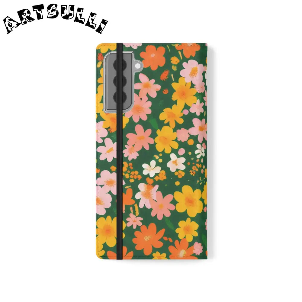 Vibrant Floral Dark Green Flip Cases, Artsulli - Art is Long, Life is Short, Phone Case, , , , , , ,