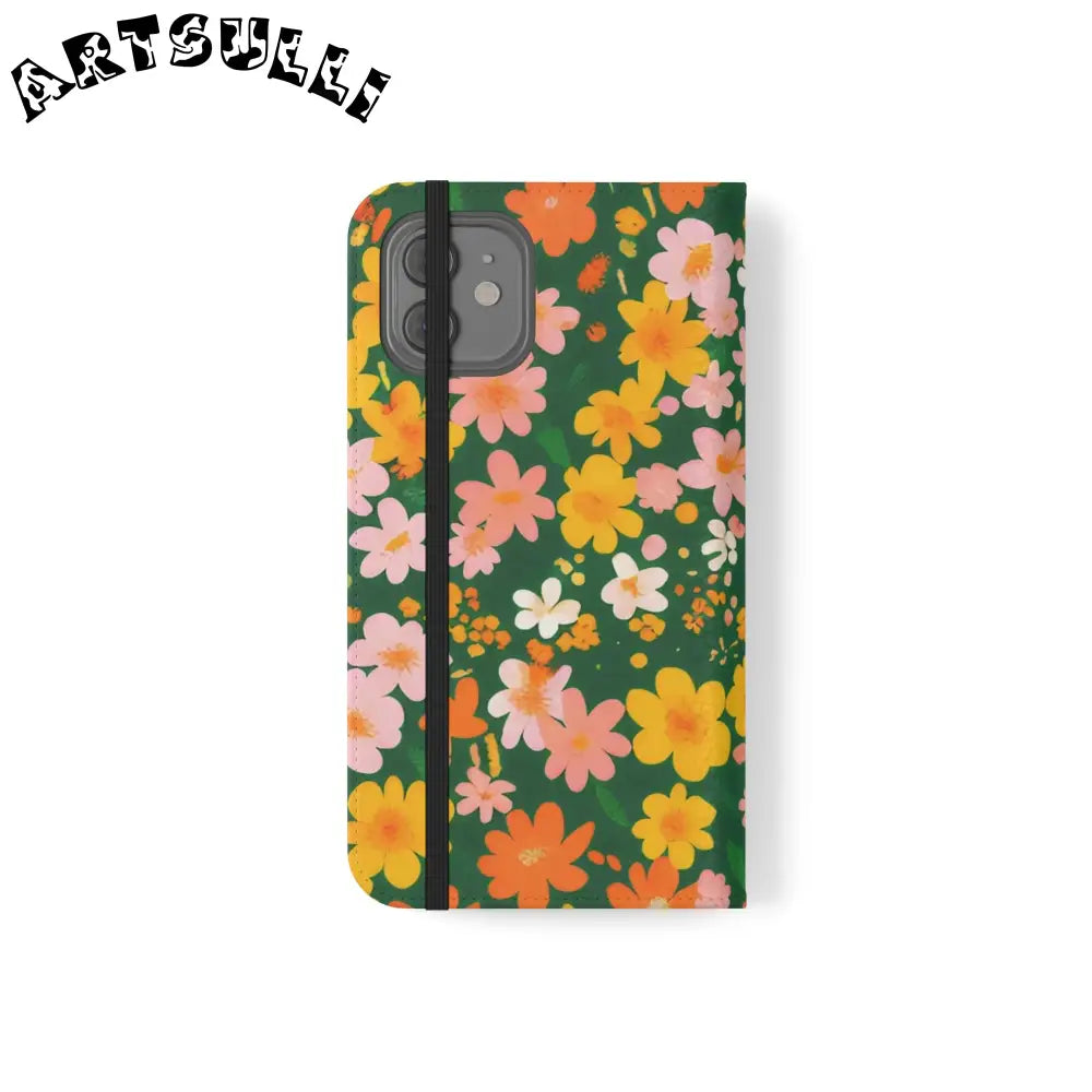 Vibrant Floral Dark Green Flip Cases, Artsulli - Art is Long, Life is Short, Phone Case, , , , , , ,