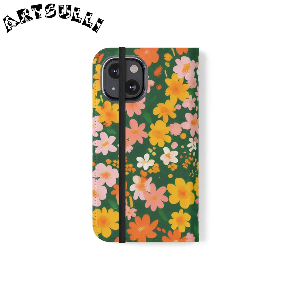 Vibrant Floral Dark Green Flip Cases, Artsulli - Art is Long, Life is Short, Phone Case, , , , , , ,