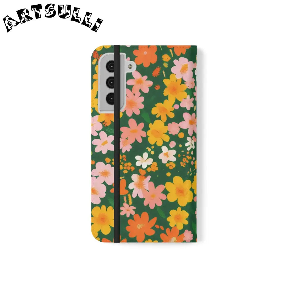 Vibrant Floral Dark Green Flip Cases, Artsulli - Art is Long, Life is Short, Phone Case, , , , , , ,