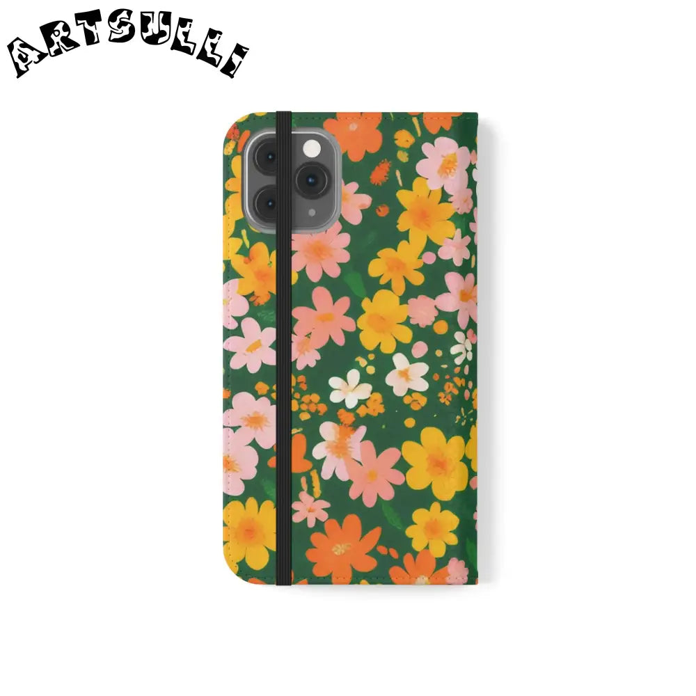 Vibrant Floral Dark Green Flip Cases, Artsulli - Art is Long, Life is Short, Phone Case, , , , , , ,