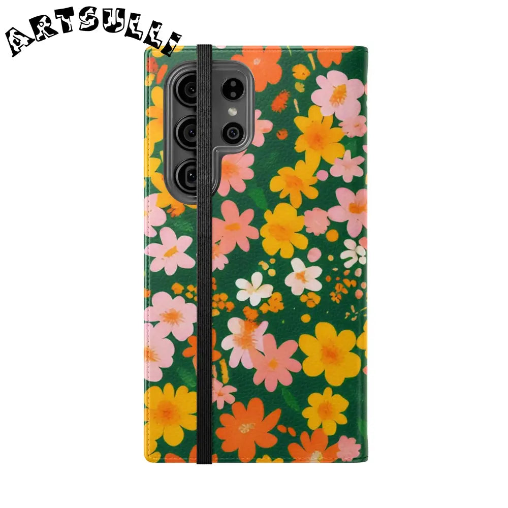 Vibrant Floral Dark Green Flip Cases, Artsulli - Art is Long, Life is Short, Phone Case, , , , , , ,