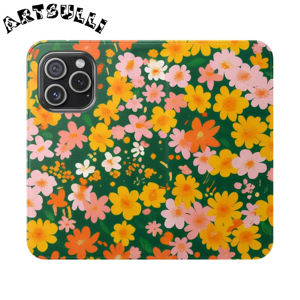 Vibrant Floral Dark Green Flip Cases, Artsulli - Art is Long, Life is Short, Phone Case, Size, iPhone 15 Pro, , , , , 18849302074148395814