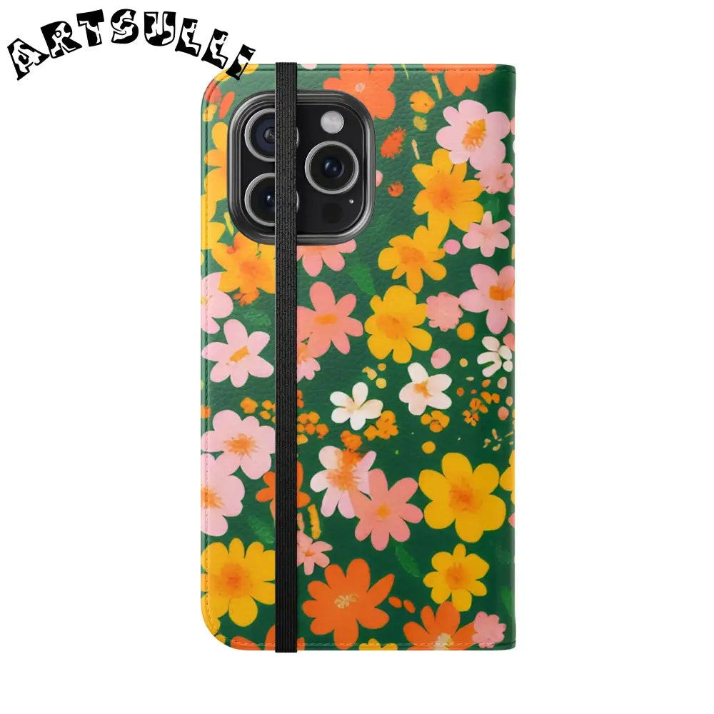 Vibrant Floral Dark Green Flip Cases, Artsulli - Art is Long, Life is Short, Phone Case, , , , , , ,