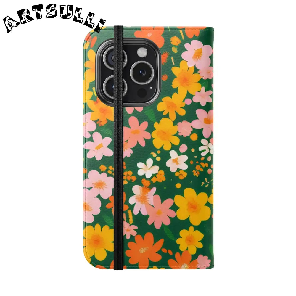Vibrant Floral Dark Green Flip Cases, Artsulli - Art is Long, Life is Short, Phone Case, , , , , , ,