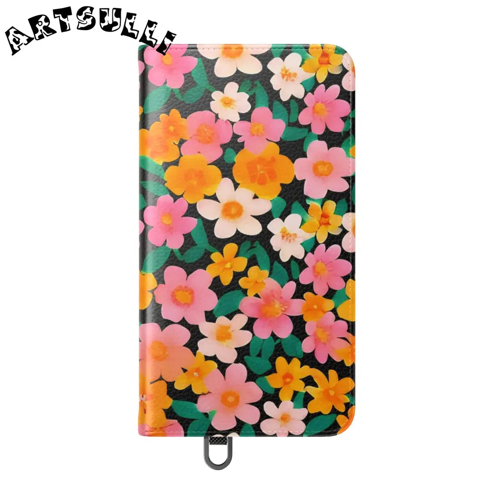 Vibrant Floral Pattern Black Flip Case, Artsulli - Art is Long, Life is Short, Phone Case, , , , , , ,