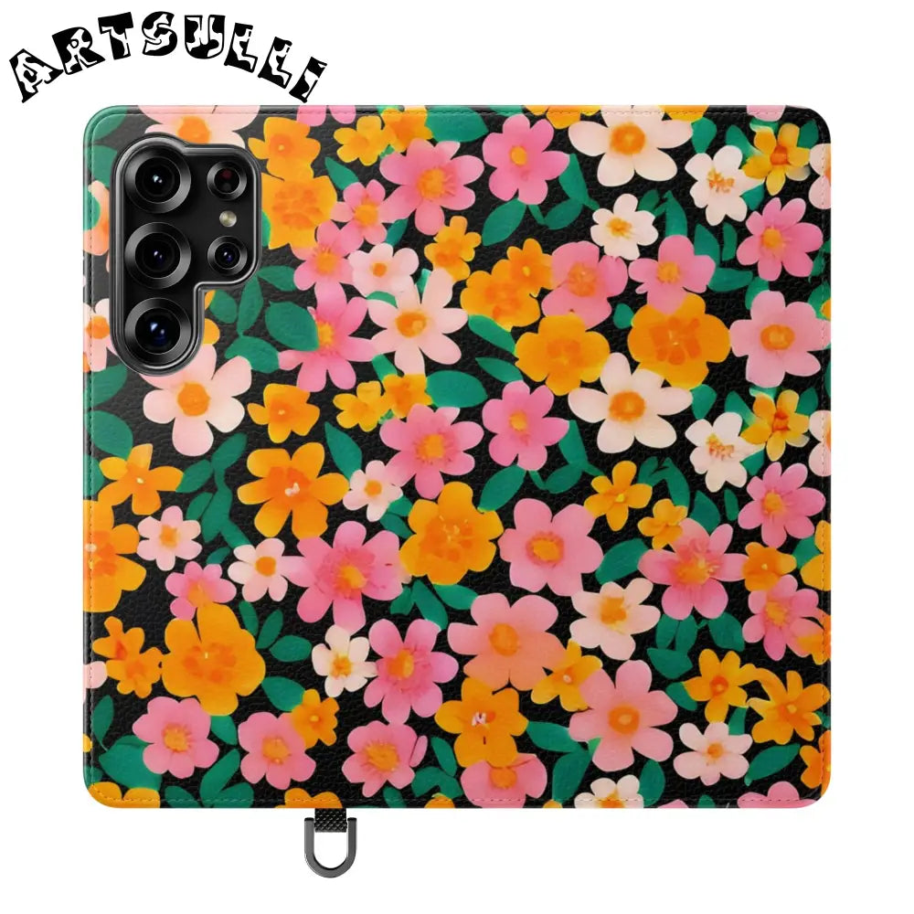 Vibrant Floral Pattern Black Flip Case, Artsulli - Art is Long, Life is Short, Phone Case, Size, Samsung Galaxy S25 Ultra, , , , , 23005161374551097898