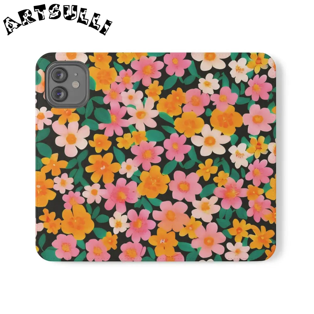Vibrant Floral Pattern Black Flip Case, Artsulli - Art is Long, Life is Short, Phone Case, Size, iPhone 12, , , , , 27544738642077871016