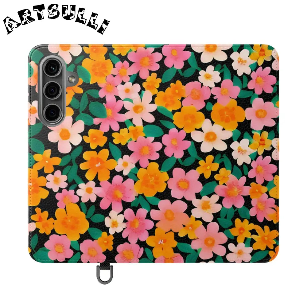Vibrant Floral Pattern Black Flip Case, Artsulli - Art is Long, Life is Short, Phone Case, Size, Samsung Galaxy S24, , , , , 19262680312093480186