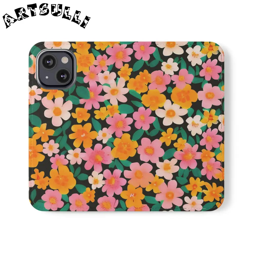 Vibrant Floral Pattern Black Flip Case, Artsulli - Art is Long, Life is Short, Phone Case, Size, iPhone 13 Mini, , , , , 21027265892624390121