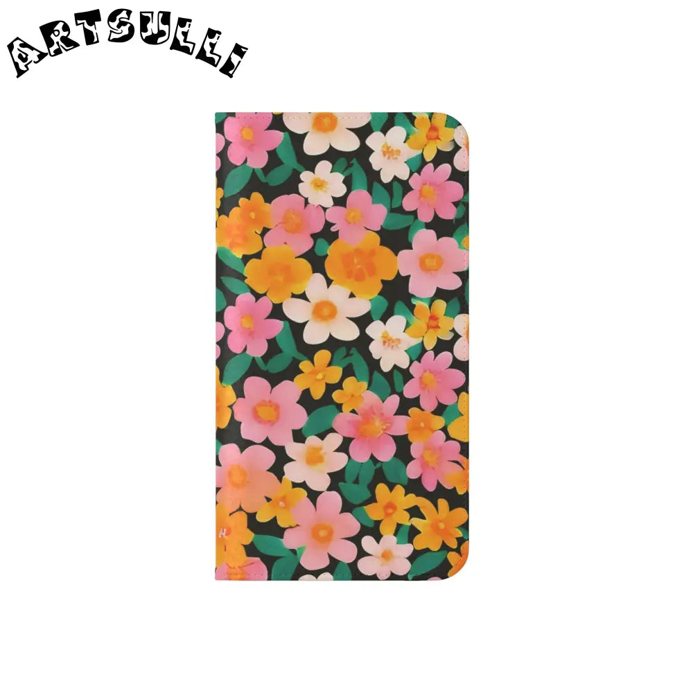 Vibrant Floral Pattern Black Flip Case, Artsulli - Art is Long, Life is Short, Phone Case, , , , , , ,