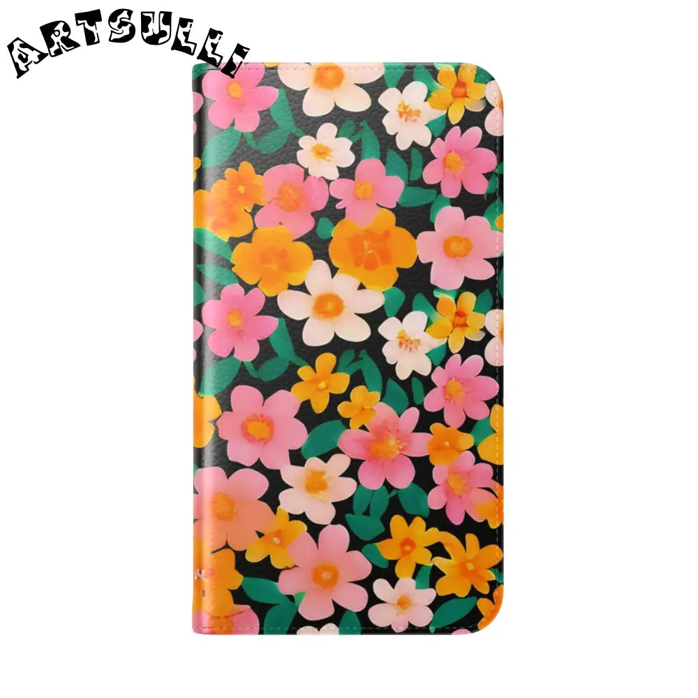 Vibrant Floral Pattern Black Flip Case, Artsulli - Art is Long, Life is Short, Phone Case, , , , , , ,