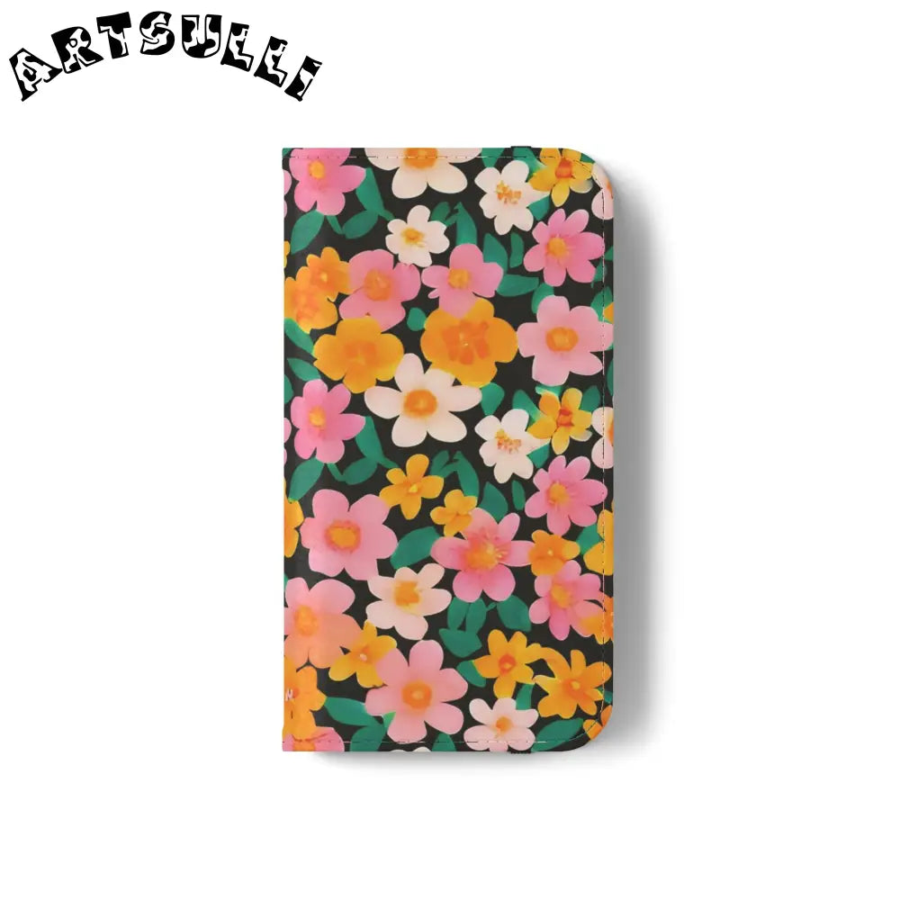 Vibrant Floral Pattern Black Flip Case, Artsulli - Art is Long, Life is Short, Phone Case, , , , , , ,