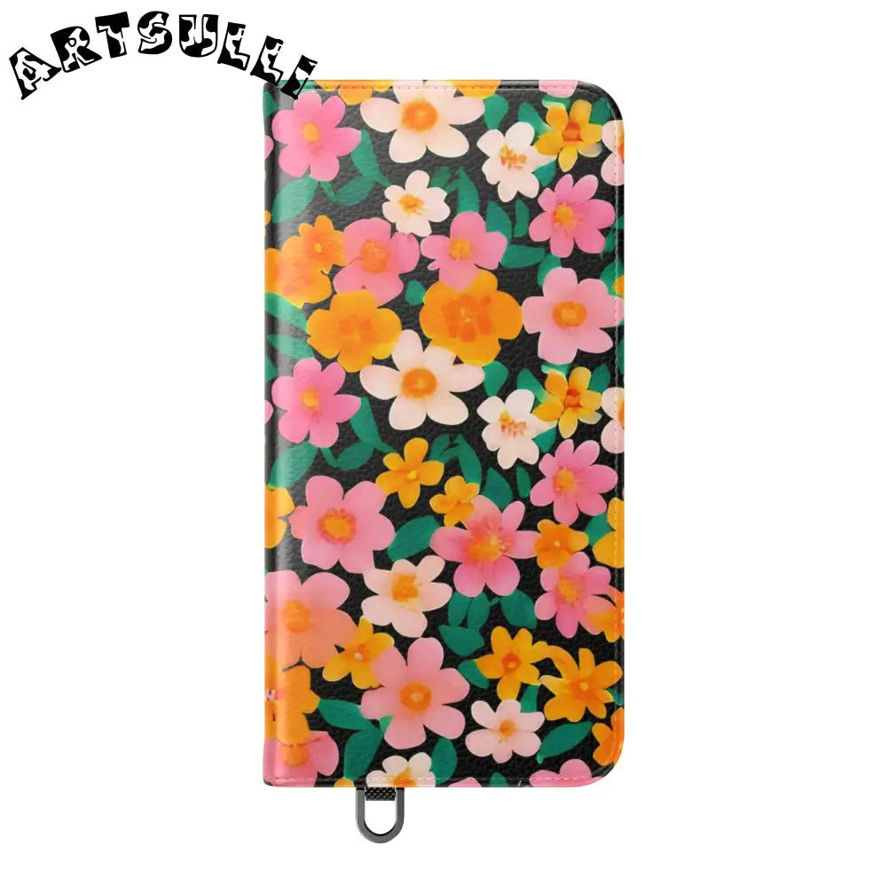 Vibrant Floral Pattern Black Flip Case, Artsulli - Art is Long, Life is Short, Phone Case, , , , , , ,